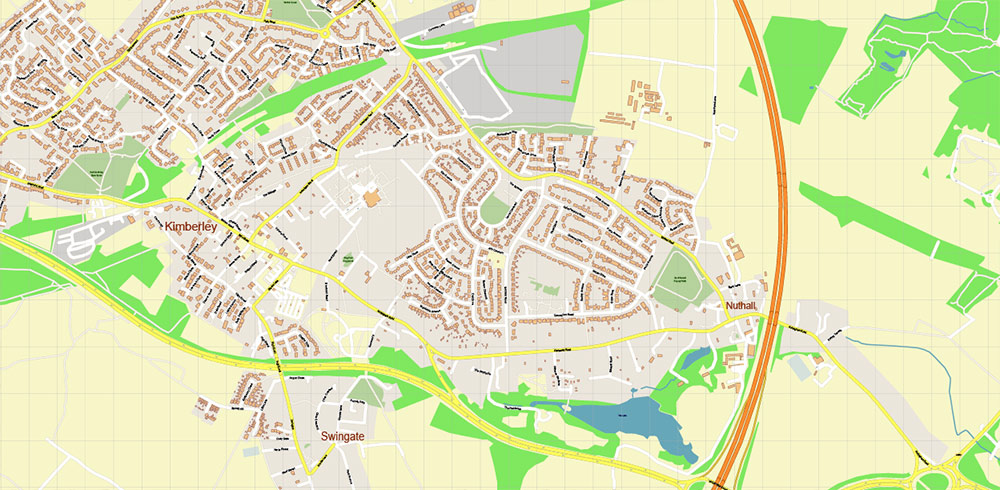 Nottingham + Derby UK PDF Vector Map: City Plan High Detailed Street Map editable Adobe PDF in layers