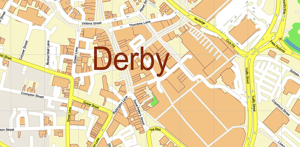 Nottingham + Derby UK PDF Vector Map: City Plan High Detailed Street Map editable Adobe PDF in layers