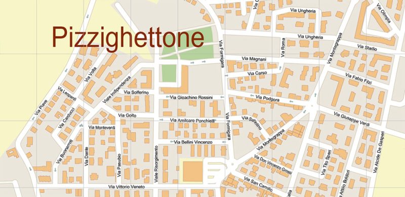 Pizzighettone Italy Map Vector City Plan High Detailed Street Map editable Adobe Illustrator in layers