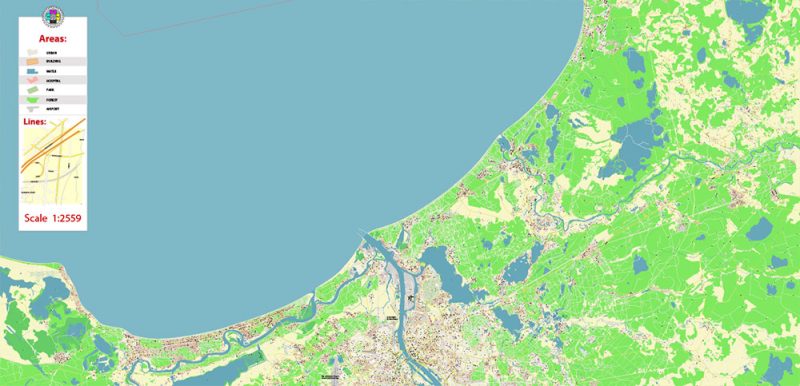 Riga Latvia Map Vector City Plan High Detailed Street Map editable Adobe Illustrator in layers