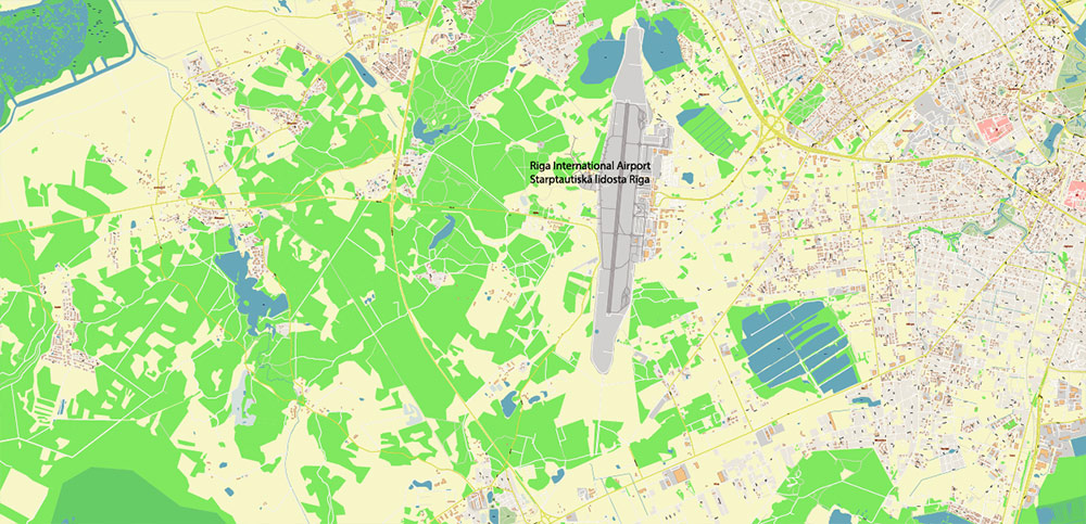 Riga + Jurmala Latvia PDF Vector Map: City Plan High Detailed Street Map editable Adobe PDF in layers