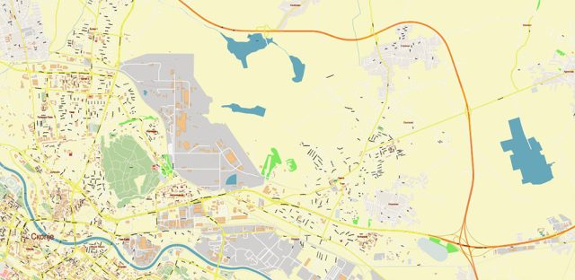 Skopje Macedonia Map Vector City Plan High Detailed Street Map editable Adobe Illustrator in layers