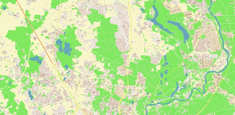 Vilnius Lithuania Map Vector City Plan High Detailed Street Map editable Adobe Illustrator in layers