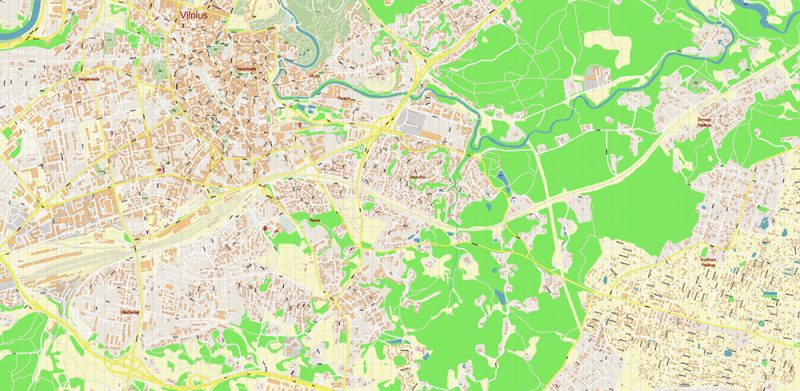Vilnius Lithuania Map Vector City Plan High Detailed Street Map editable Adobe Illustrator in layers