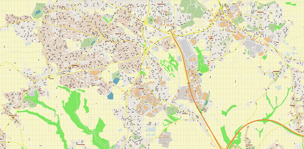 Halifax + Huddersfield UK PDF Vector Map City Plan High Detailed Street Map editable Adobe PDF in layers