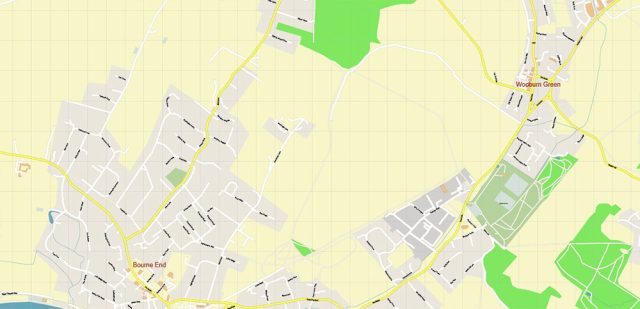 High Wycombe + Beaconsfield UK PDF Vector Map: City Plan High Detailed ...