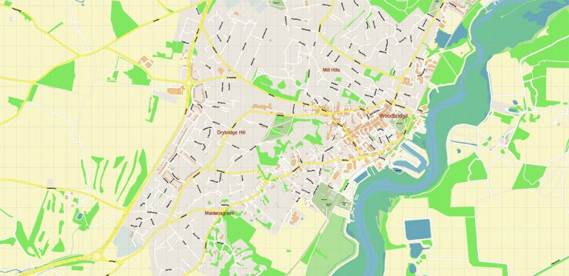 Ipswich UK Map Vector City Plan High Detailed Street Map editable Adobe Illustrator in layers