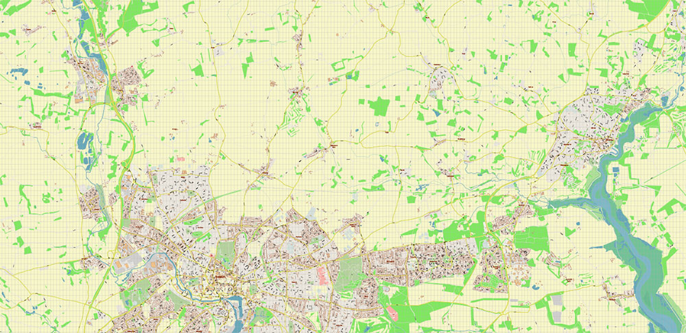 Ipswich UK PDF Vector Map: City Plan High Detailed Street Map editable Adobe PDF in layers