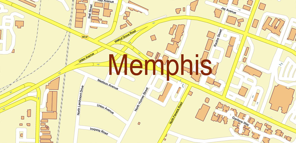 Memphis Tennessee US PDF Vector Map: City Plan High Detailed Street Map editable Adobe PDF in layers + Fragments special edition