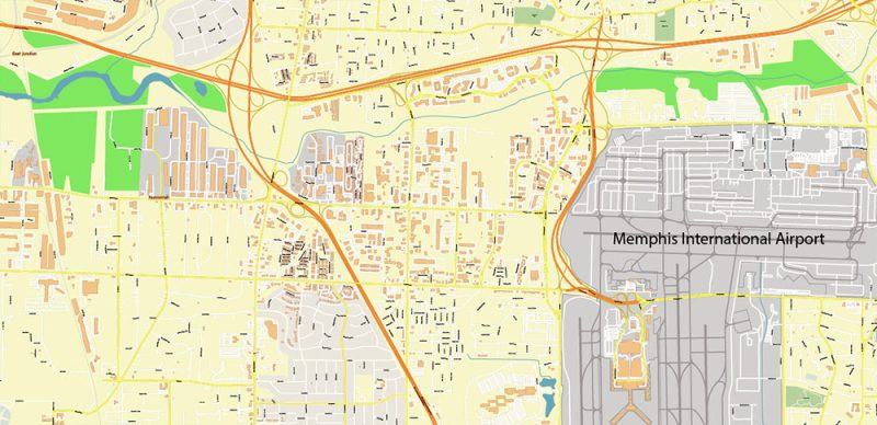 Memphis Tennessee US Map Vector City Plan High Detailed Street Map editable Adobe Illustrator in layers + Fragments special edition