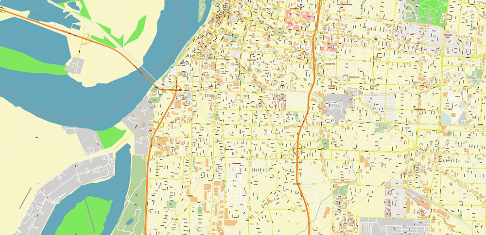 Memphis Tennessee US Map Vector City Plan High Detailed Street Map editable Adobe Illustrator in layers + Fragments special edition