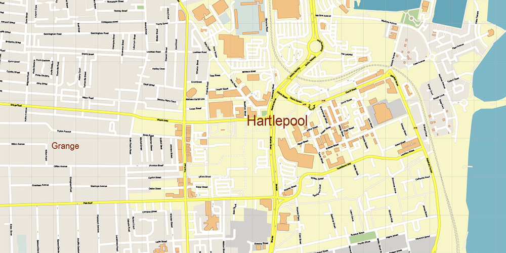 Middlesbrough + Hartlepool + Stockton-on-Tees UK PDF Vector Map: City Plan High Detailed Street Map editable Adobe PDF in layers