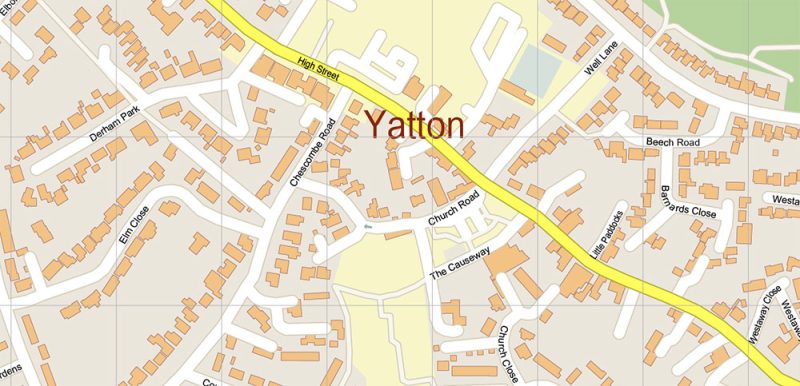 Milton + Yatton + Clevedon + Oldmixon UK Map Vector City Plan High Detailed Street Map editable Adobe Illustrator in layers