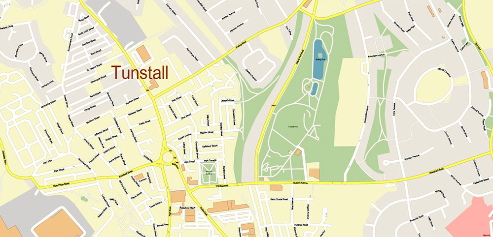 Newcastle-under-Lyme + Stoke-on-Trent UK Map Vector City Plan High Detailed Street Map editable Adobe Illustrator in layers