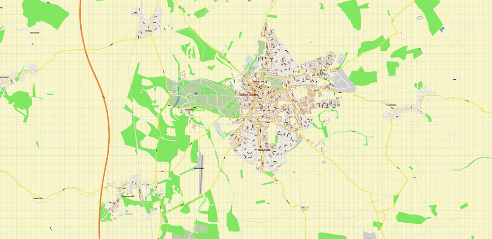 Newport + Saffron Walden UK Map Vector City Plan High Detailed Street Map editable Adobe Illustrator in layers