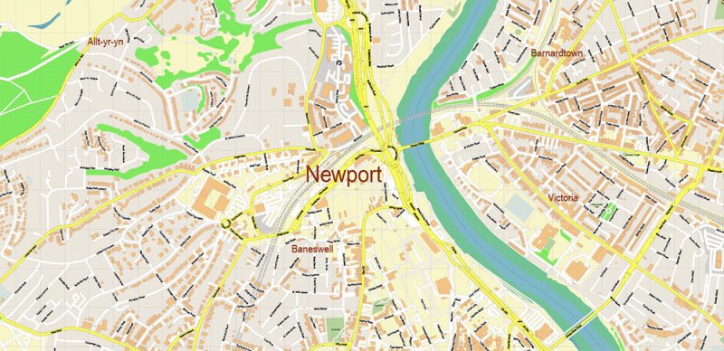 Newport UK Map Vector City Plan High Detailed Street Map editable Adobe Illustrator in layers