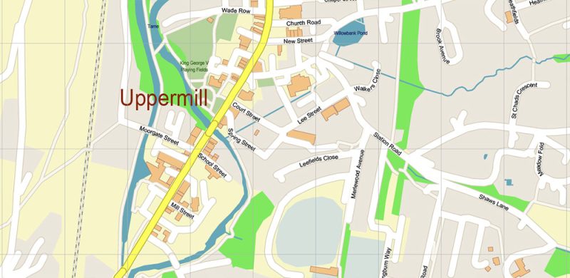 Oldham + New Moston + Rochdale UK Map Vector City Plan High Detailed Street Map editable Adobe Illustrator in layers