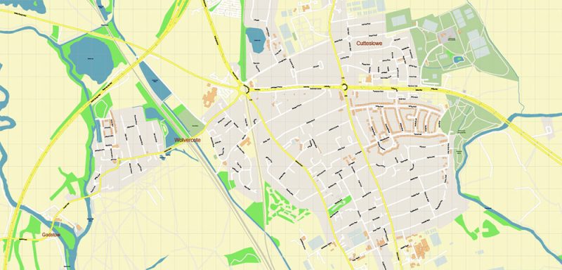 Oxford Area UK Map Vector City Plan High Detailed Street Map editable Adobe Illustrator in layers