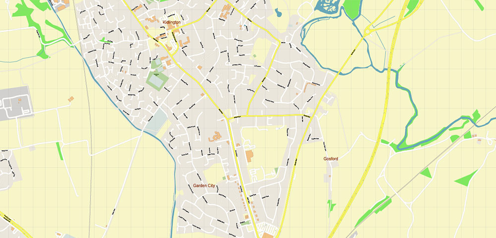 Oxford Area UK PDF Vector Map: City Plan High Detailed Street Map editable Adobe PDF in layers