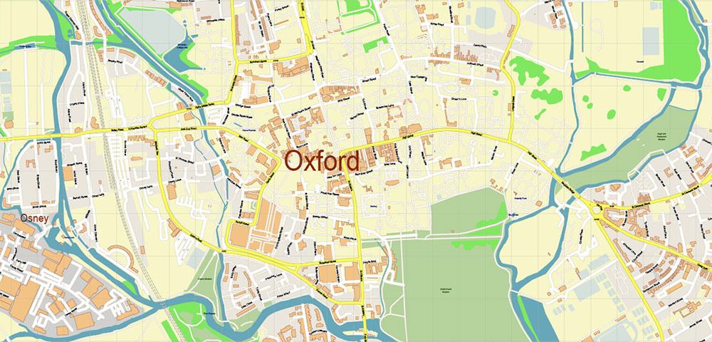 Oxford Area UK Map Vector City Plan High Detailed Street Map editable Adobe Illustrator in layers
