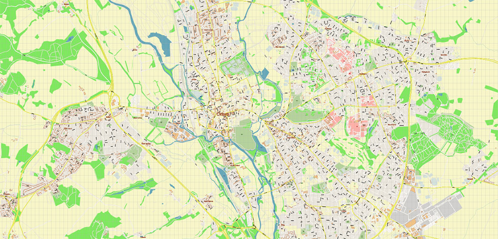 Oxford Area UK PDF Vector Map: City Plan High Detailed Street Map editable Adobe PDF in layers