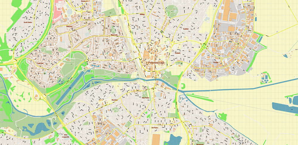 Peterborough Area UK PDF Vector Map: City Plan High Detailed Street Map editable Adobe PDF in layers