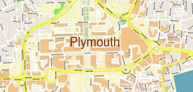 Plymouth Area UK Map Vector City Plan High Detailed Street Map editable