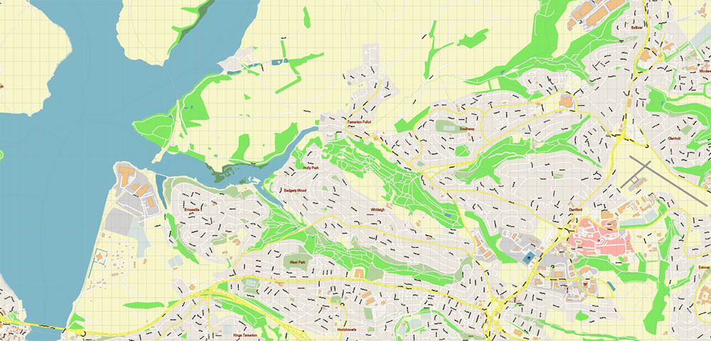 Plymouth Area UK Map Vector City Plan High Detailed Street Map editable Adobe Illustrator in layers
