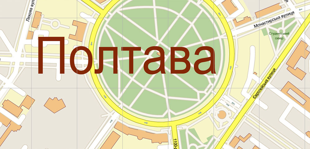 Poltava Ukraine PDF Vector Map: City Plan High Detailed Street Map editable Adobe PDF in layers
