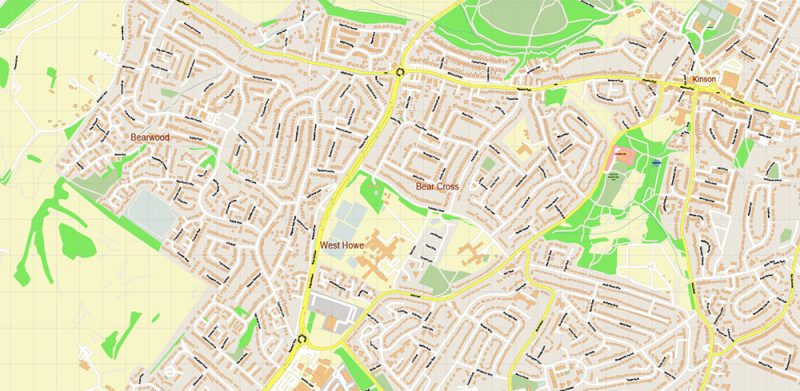 Poole + Bornemouth Area UK Map Vector City Plan High Detailed Street Map editable Adobe Illustrator in layers