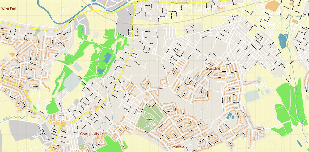 Preston + Blackburn UK PDF Vector Map: City Plan High Detailed Street Map editable Adobe PDF in layers