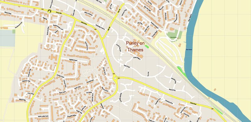 Reading UK Map Vector City Plan High Detailed Street Map editable Adobe Illustrator in layers
