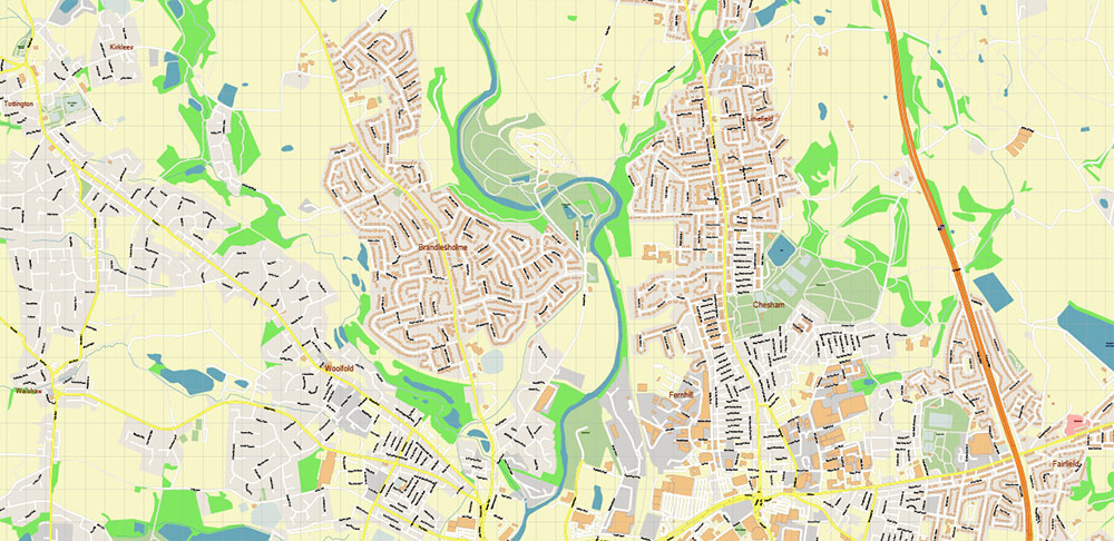 Rochdale + Oldham + Middleton Area UK Map Vector City Plan High Detailed Street Map editable Adobe Illustrator in layers