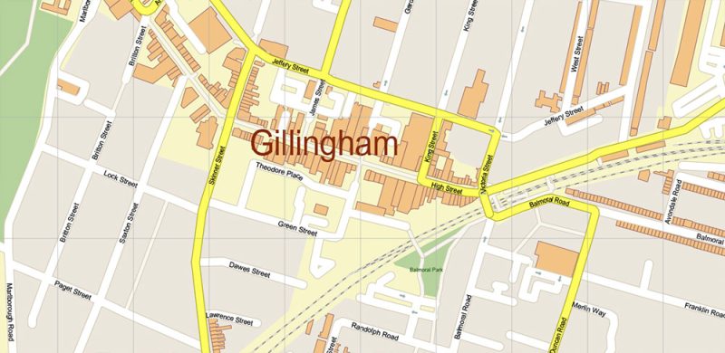 Rochester + Maidstone + Gillingham UK Map Vector City Plan High Detailed Street Map editable Adobe Illustrator in layers