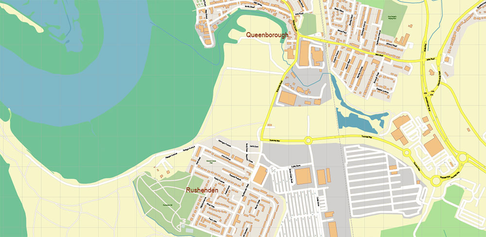 Rochester + Maidstone + Gillingham UK PDF Vector Map: City Plan High Detailed Street Map editable Adobe PDF in layers