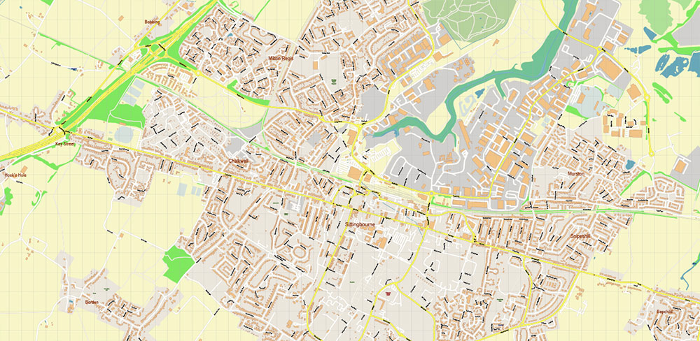 Rochester + Maidstone + Gillingham UK PDF Vector Map: City Plan High Detailed Street Map editable Adobe PDF in layers