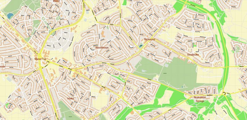 Rotherham Area UK Map Vector City Plan High Detailed Street Map editable Adobe Illustrator in layers