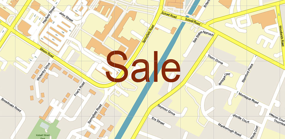 Sale Area UK PDF Vector Map: City Plan High Detailed Street Map editable Adobe PDF in layers