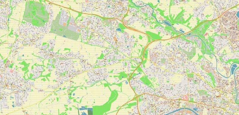 Salford + Atherton + Sale Area UK Map Vector City Plan High Detailed Street Map editable Adobe Illustrator in layers