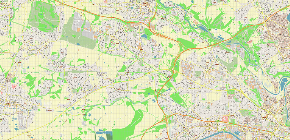 Salford + Atherton + Sale Area UK PDF Vector Map: City Plan High Detailed Street Map editable Adobe PDF in layers