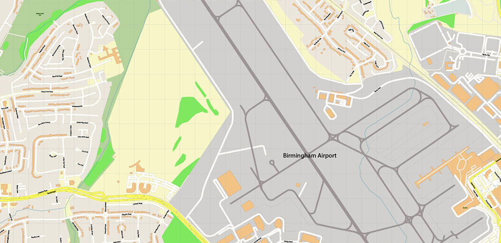 Solihull + Erdington Area UK PDF Vector Map: City Plan High Detailed Street Map editable Adobe PDF in layers