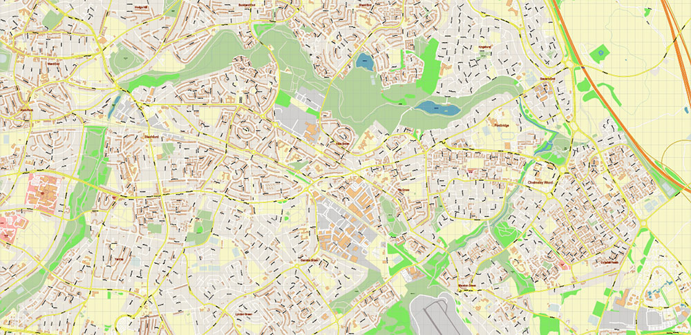 Solihull + Erdington Area UK Map Vector City Plan High Detailed Street Map editable Adobe Illustrator in layers