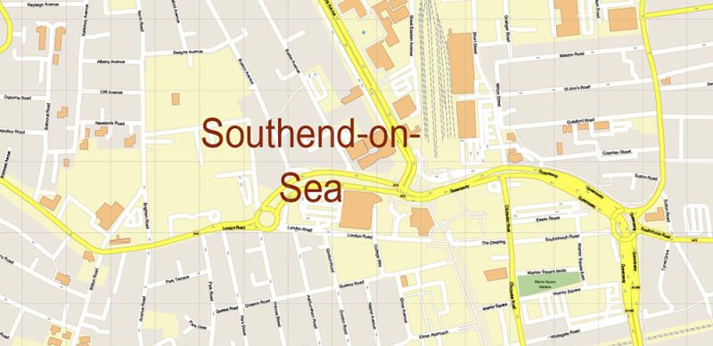 Southend-on-Sea UK Map Vector City Plan High Detailed Street Map editable Adobe Illustrator in layers