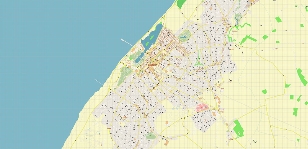 Southport Area UK PDF Vector Map: City Plan High Detailed Street Map editable Adobe PDF in layers