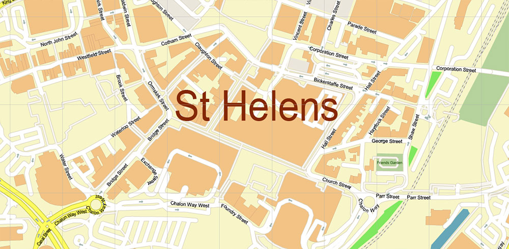 St Helens Area UK PDF Vector Map: City Plan High Detailed Street Map editable Adobe PDF in layers
