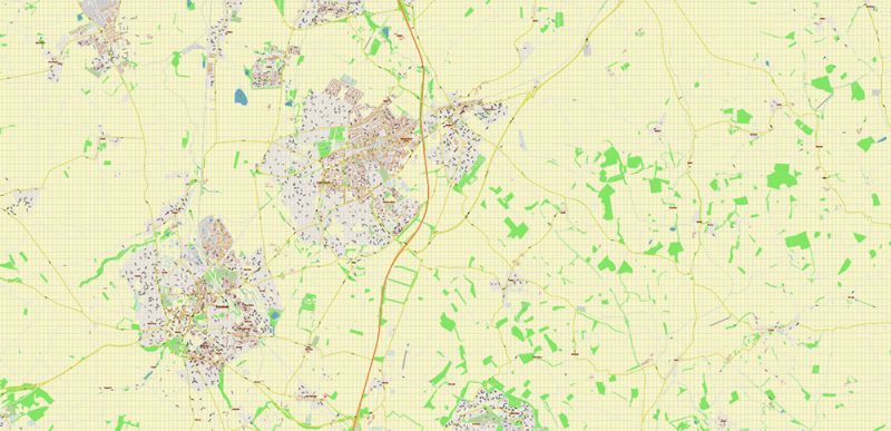 Stevenage + Benslow + Letchworth UK Map Vector City Plan High Detailed Street Map editable Adobe Illustrator in layers