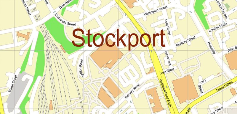 Stockport UK Map Vector City Plan High Detailed Street Map editable Adobe Illustrator in layers