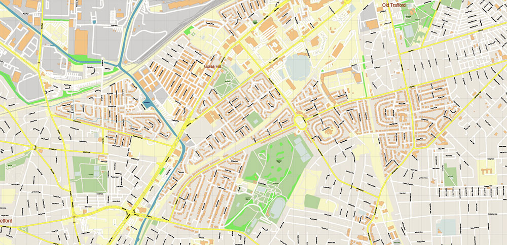Stockport UK Map Vector City Plan High Detailed Street Map editable Adobe Illustrator in layers