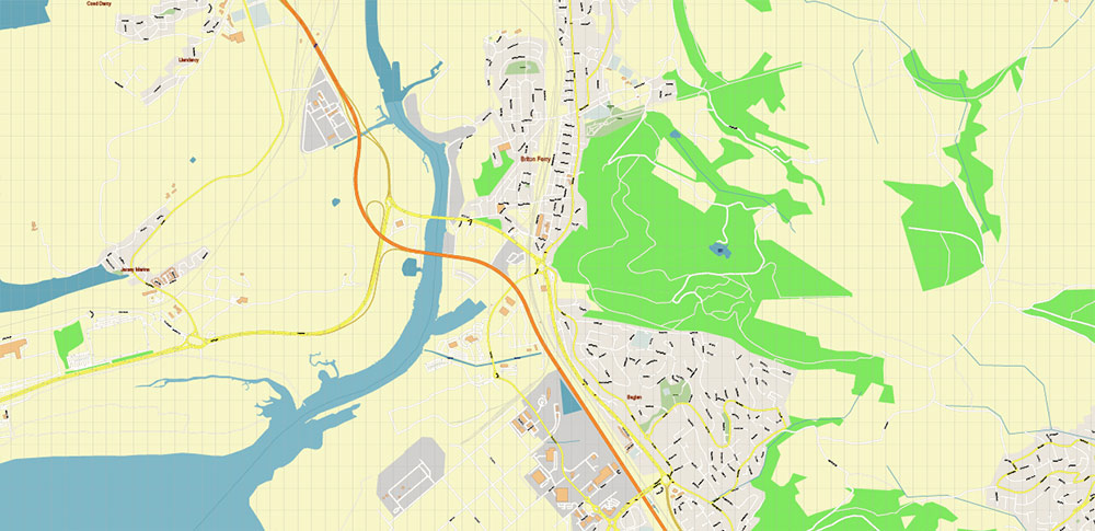 Swansea Area UK PDF Vector Map: City Plan High Detailed Street Map editable Adobe PDF in layers