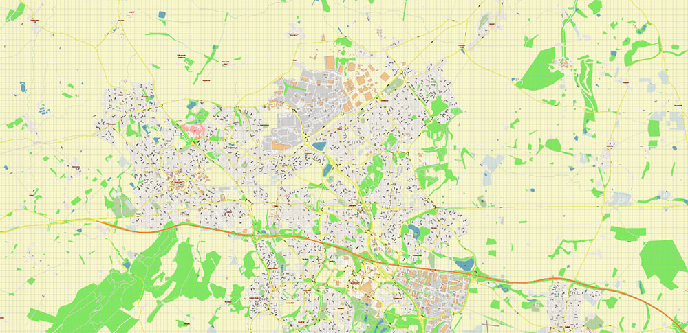 Telford Area UK PDF Vector Map: City Plan High Detailed Street Map editable Adobe PDF in layers